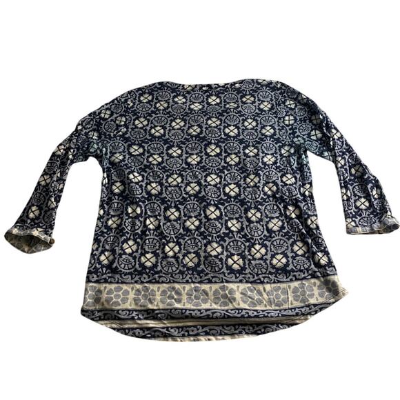 Boho Navy Floral Border Print Tunic Top Lucky Brand Size XL - Picture 5 of 5